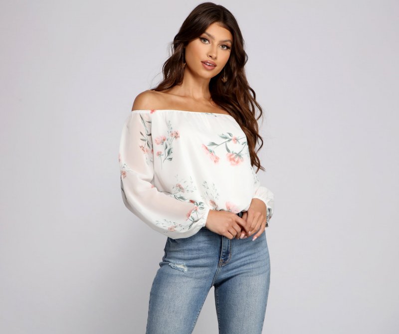 TableClothsUs Off The Shoulder Floral Darling Blouse