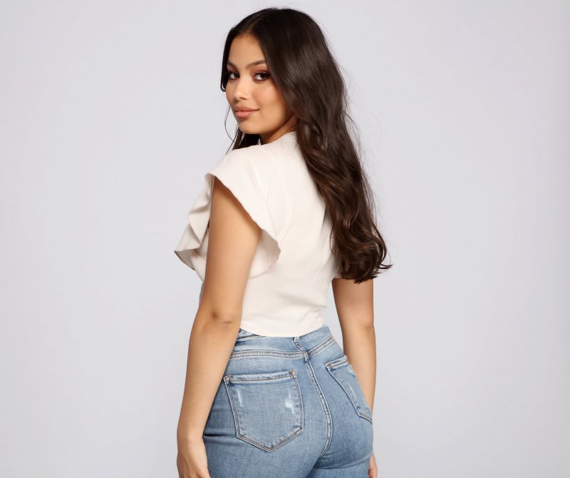 TableClothsUs Flirty Flutter Sleeve Crop Top