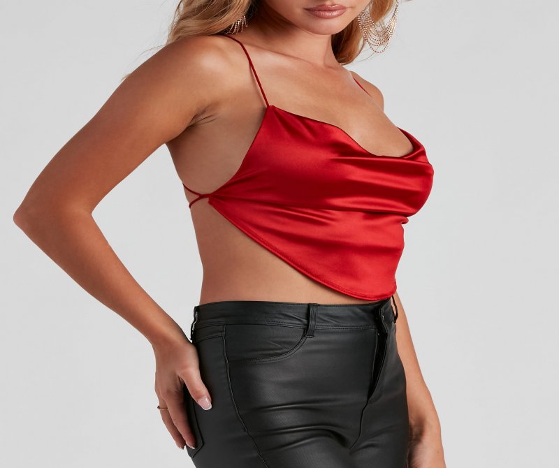 TableClothsUs Satin Cowl Neck Strappy Crop Top