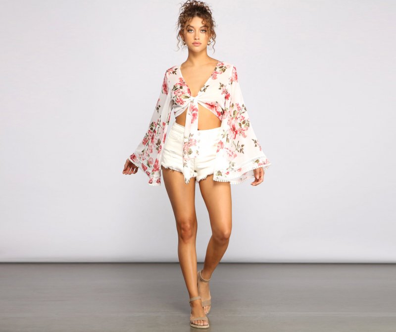 TableClothsUs Sweet And Flirty Floral Tie-Front Top