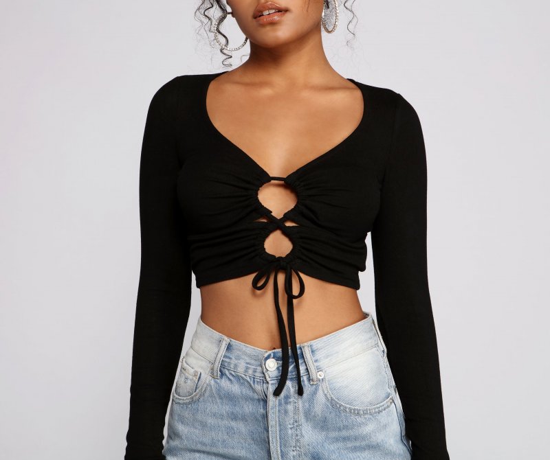 TableClothsUs Trendy Twist Front Brushed Knit Crop Top