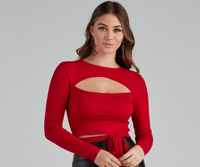 TableClothsUs Stylish Ties Long Sleeve Cutout Top