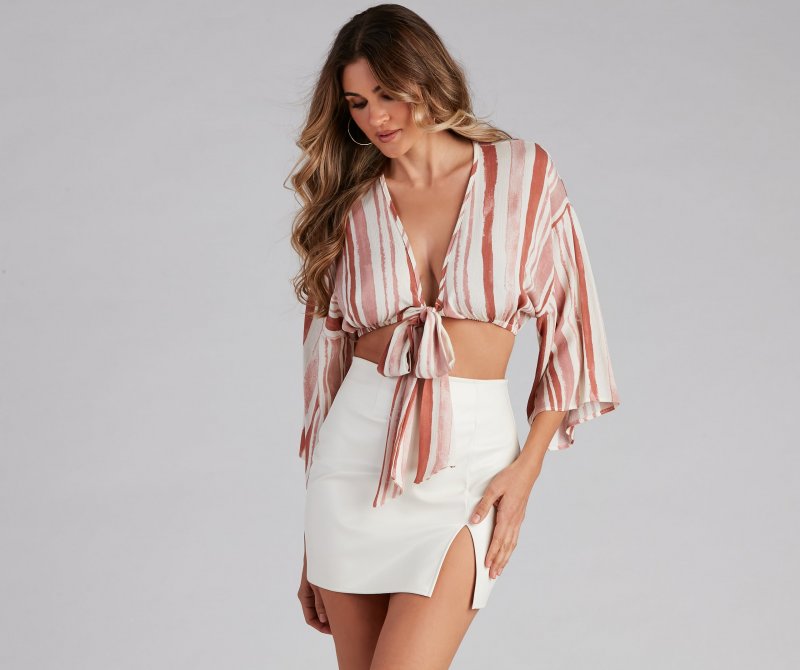 TableClothsUs Breezy Striped Tie-Front Top