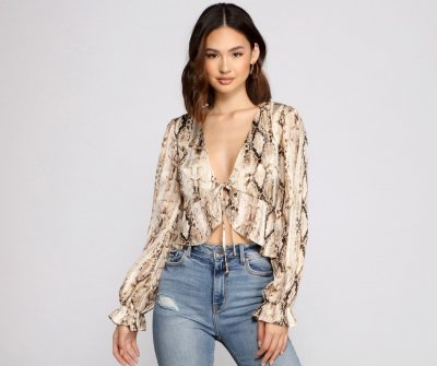 TableClothsUs Fab N'Fierce Snake Print Ruffled Top