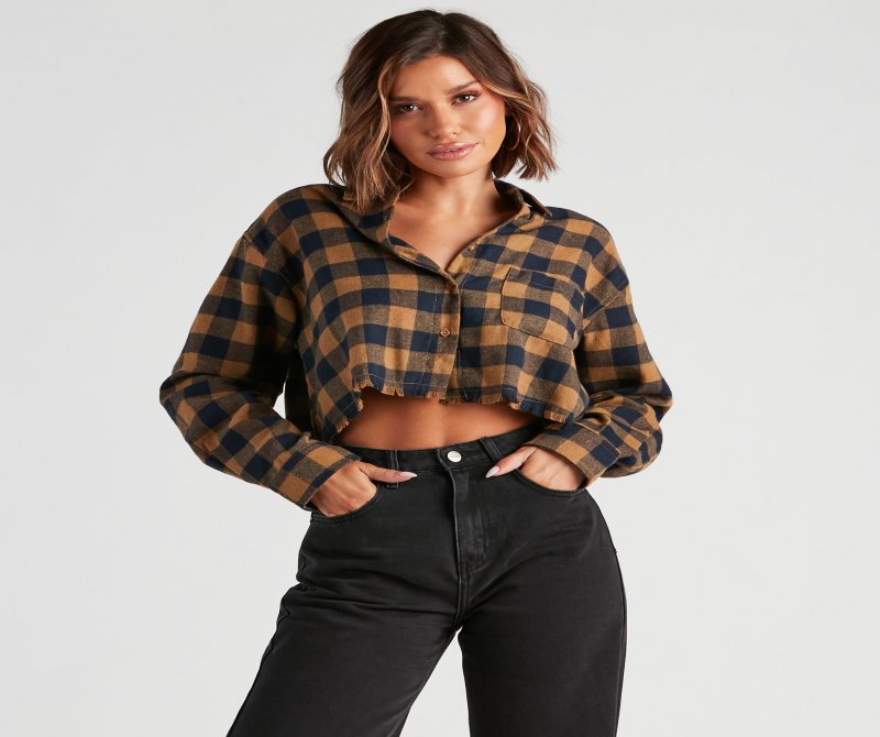 TableClothsUs Plaid Mood Button Up Flannel Top