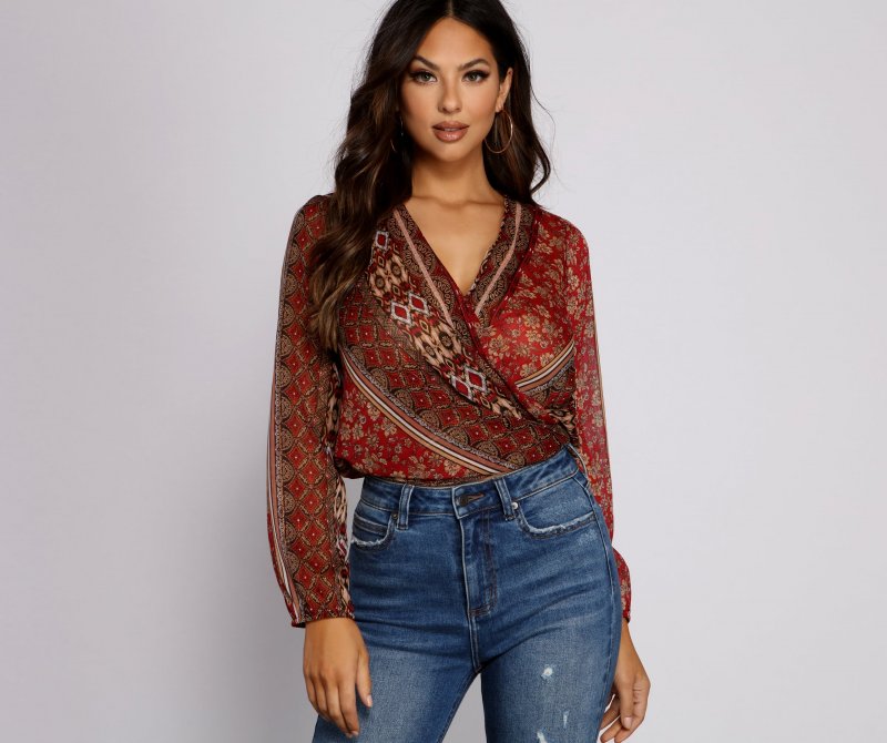 TableClothsUs Bohemian Beauty Surplice Tie Back Top